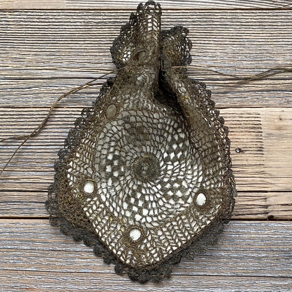 Vintage Metallic Crochet Drawstring Bag. 1920’s.